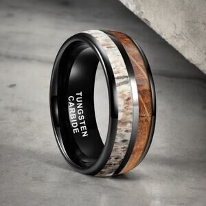 NEW 8mm whiskey wood and deer antler men's wedding band ring jewelry 11.5 B22A